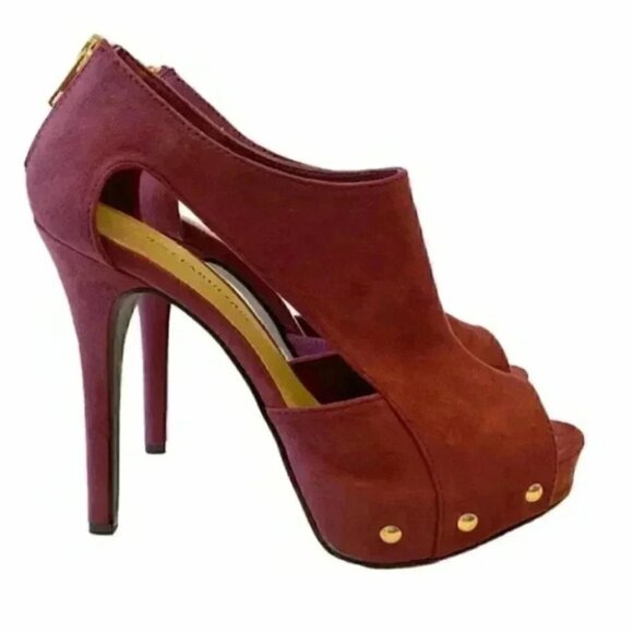 JustFab Faux Suede Peep Toe Platform High Heels Burgundy Bordeaux Size 7.5 - Picture 7 of 16